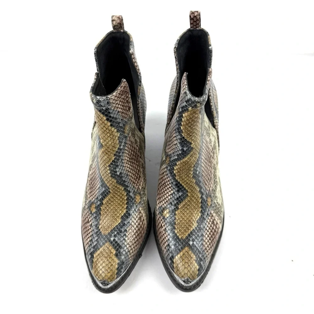 Jeffrey Campbell Cromwell Ankle Boots 9 Snakeskin Leather Slip On Cutout Bootie